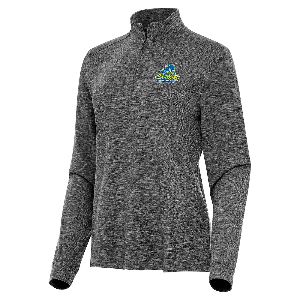 Women's Antigua Heather Black Delaware Fightin' Blue Hens Mentor Long Sleeve Quarter-Zip Mock Polo