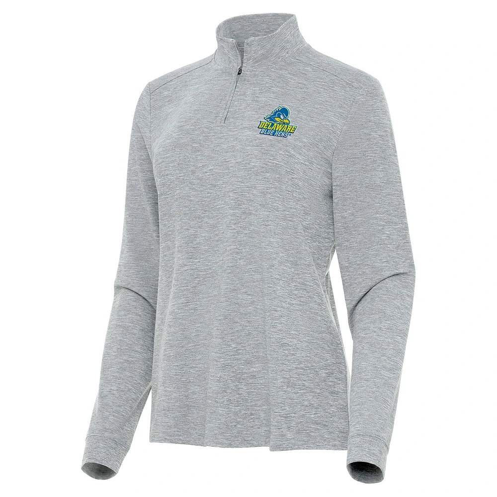 Women's Antigua Heather Gray Delaware Fightin' Blue Hens Mentor Long Sleeve Quarter-Zip Mock Polo