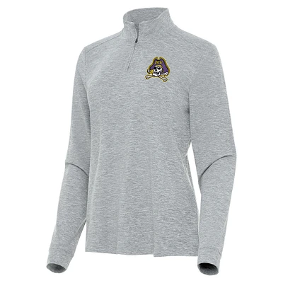 Women's Antigua Heather Gray ECU Pirates Mentor Long Sleeve Quarter-Zip Mock Polo
