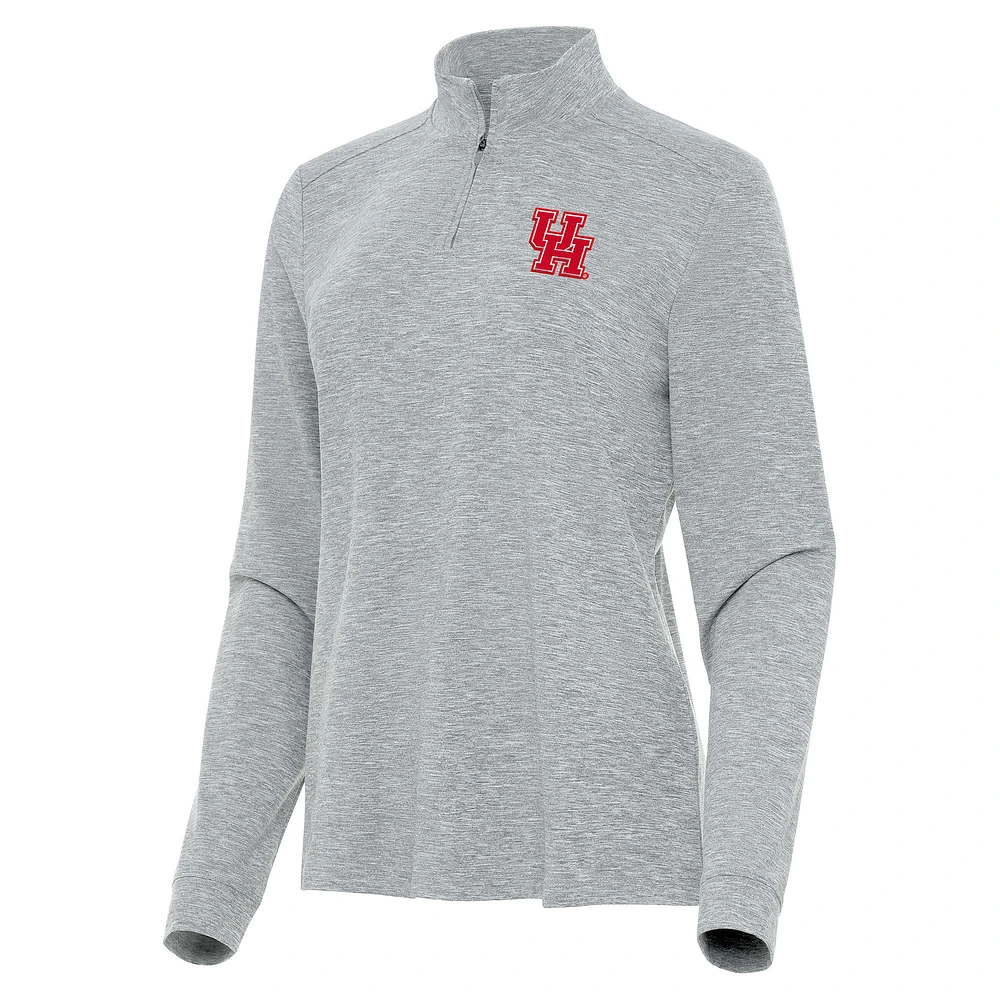 Women's Antigua Heather Gray Houston Cougars Mentor Long Sleeve Quarter-Zip Mock Polo