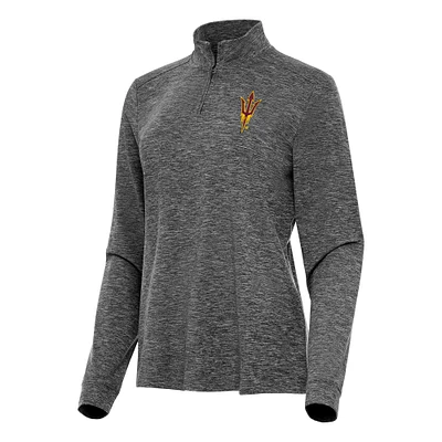Women's Antigua Heather Black Arizona State Sun Devils Mentor Long Sleeve Quarter-Zip Mock Polo