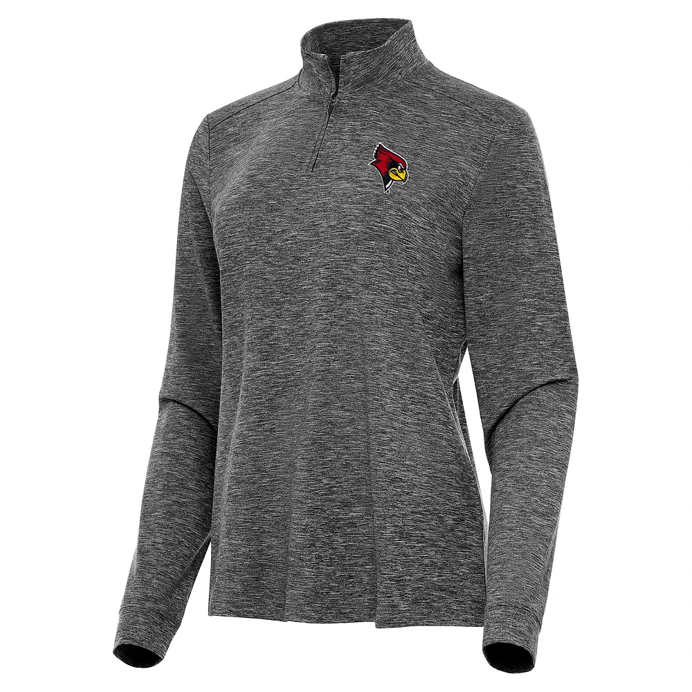 Women's Antigua Heather Black Illinois State Redbirds Mentor Long Sleeve Quarter-Zip Mock Polo