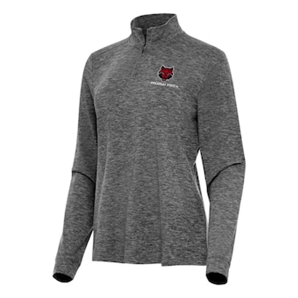 Women's Antigua Heather Black Arkansas State Red Wolves Mentor Long Sleeve Quarter-Zip Mock Polo