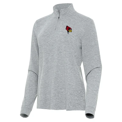 Women's Antigua Heather Gray Illinois State Redbirds Mentor Long Sleeve Quarter-Zip Mock Polo