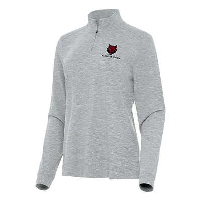 Women's Antigua Heather Gray Arkansas State Red Wolves Mentor Long Sleeve Quarter-Zip Mock Polo