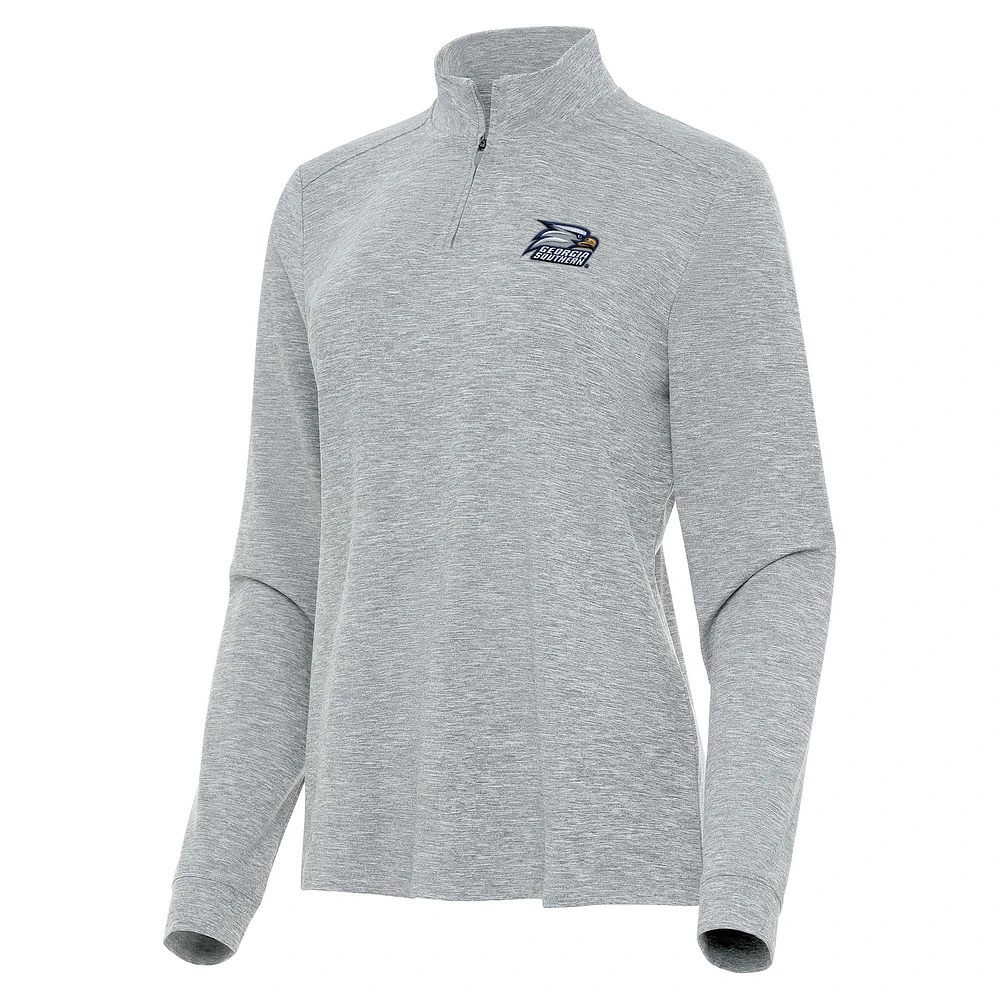 Women's Antigua Heather Gray Georgia Southern Eagles Mentor Long Sleeve Quarter-Zip Mock Polo