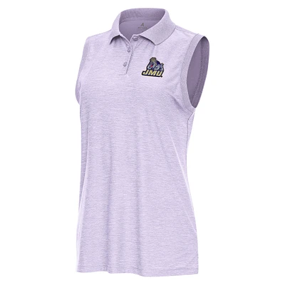 Women's Antigua Heather Lavender James Madison Dukes Recap Sleeveless Polo