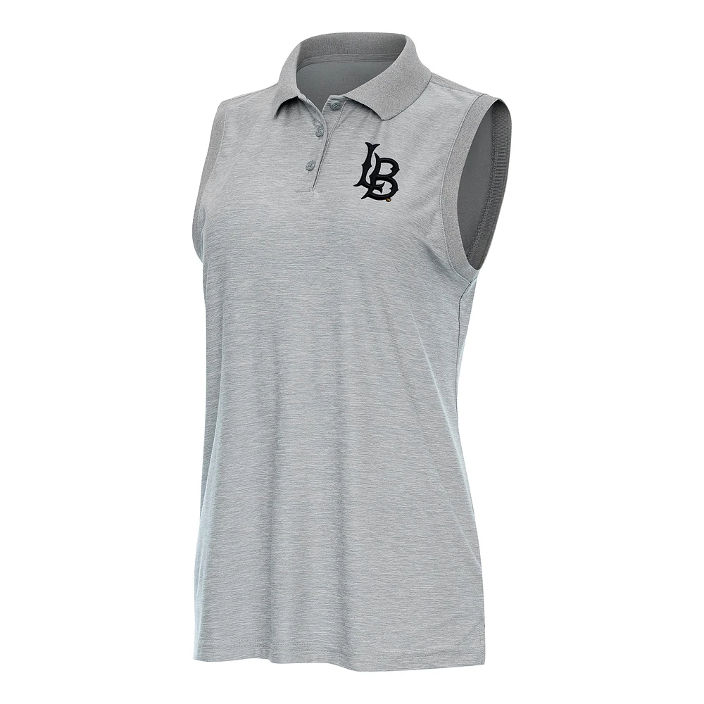 Women's Antigua Heather Gray Cal State Long Beach The Recap Sleeveless Polo