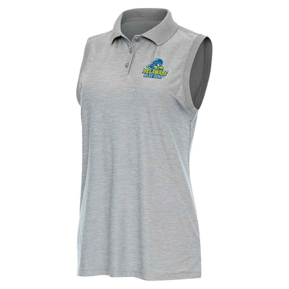 Women's Antigua Heather Gray Delaware Fightin' Blue Hens Recap Sleeveless Polo
