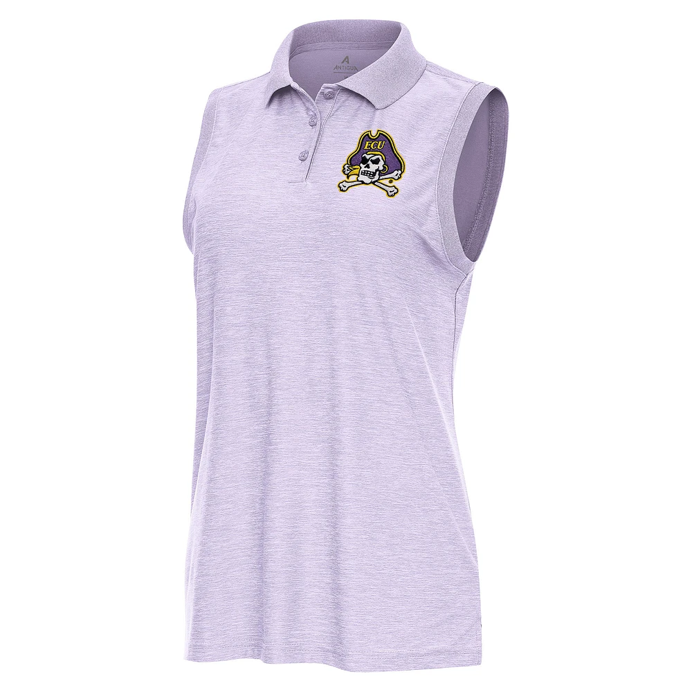 Women's Antigua Heather Lavender ECU Pirates Recap Sleeveless Polo