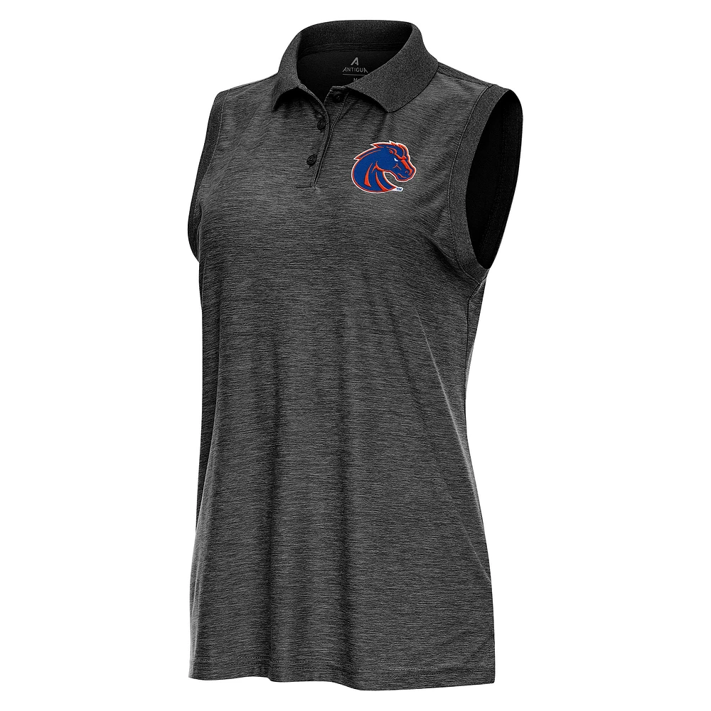 Women's Antigua Heather Black Boise State Broncos Recap Sleeveless Polo