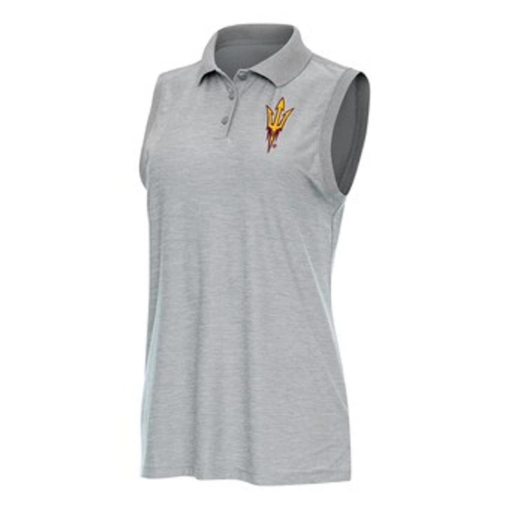 Women's Antigua Heather Gray Arizona State Sun Devils Recap Sleeveless Polo