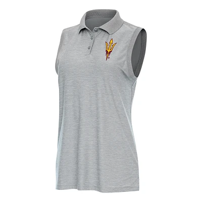 Women's Antigua Heather Gray Arizona State Sun Devils Recap Sleeveless Polo
