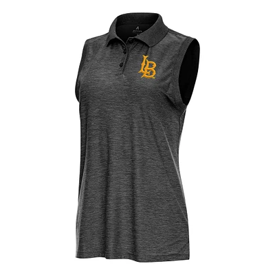 Women's Antigua Heather Black Cal State Long Beach The Recap Sleeveless Polo