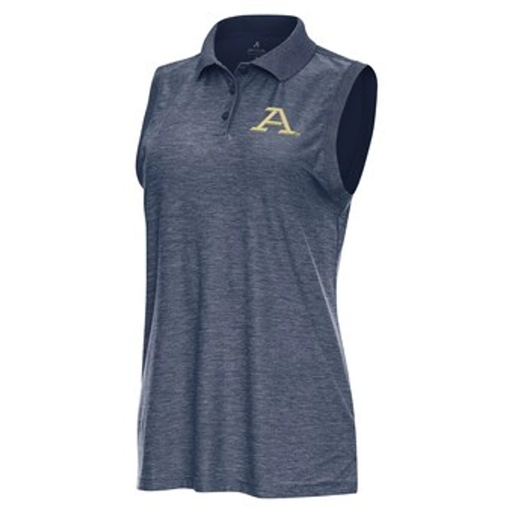 Women's Antigua Heather Navy Akron Zips Recap Sleeveless Polo