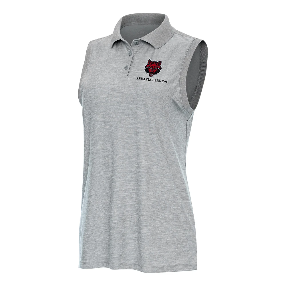 Women's Antigua Heather Gray Arkansas State Red Wolves Recap Sleeveless Polo