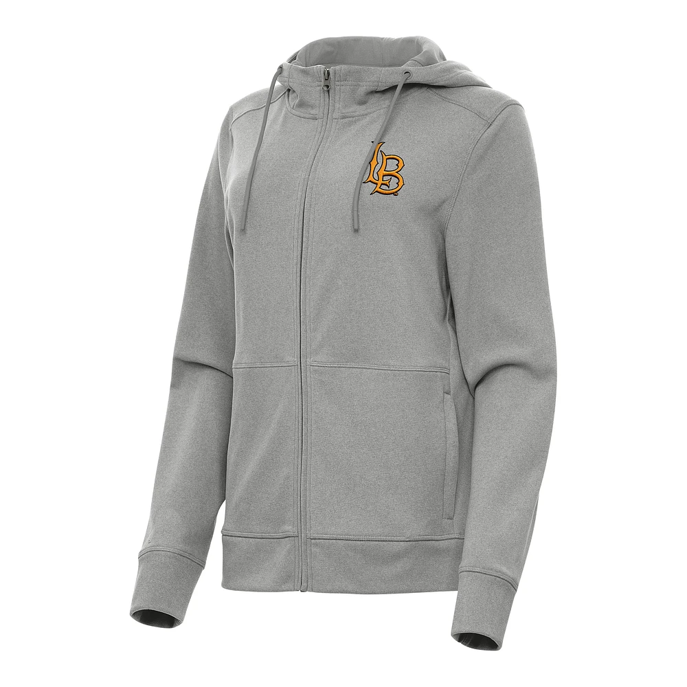 Women's Antigua Heather Gray Cal State Long Beach The Beach Seeker Full-Zip Hoodie