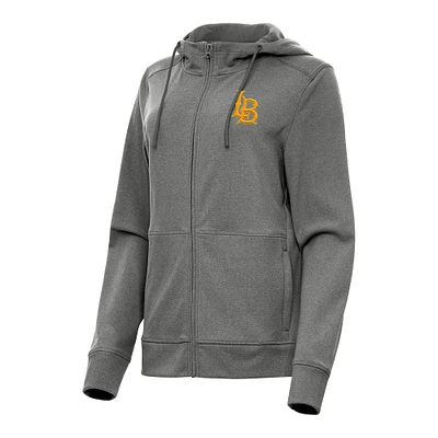 Women's Antigua Heather Black Cal State Long Beach The Seeker Full-Zip Hoodie