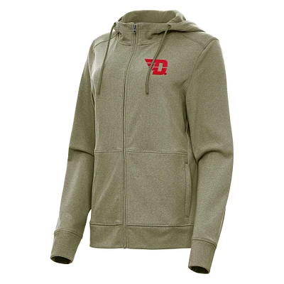 Women's Antigua Olive Dayton Flyers Seeker Full-Zip Hoodie