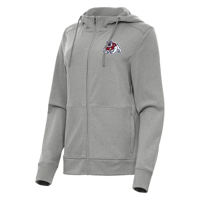 Women's Antigua Heather Fresno State Bulldogs Seeker Full-Zip Hoodie