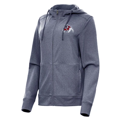 Women's Antigua Heather Navy Fresno State Bulldogs Seeker Full-Zip Hoodie