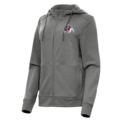 Women's Antigua Heather Black Fresno State Bulldogs Seeker Full-Zip Hoodie
