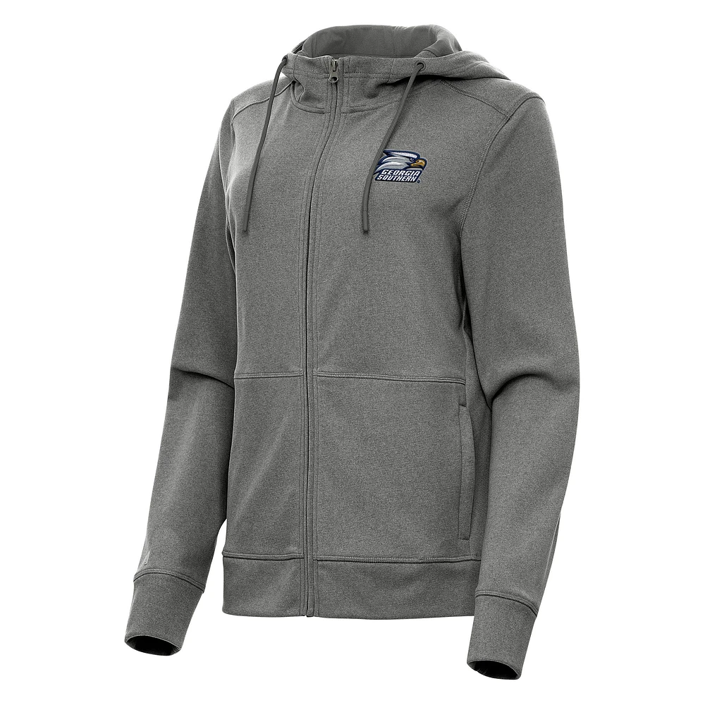 Women's Antigua Heather Black Georgia Southern Eagles Seeker Full-Zip Hoodie