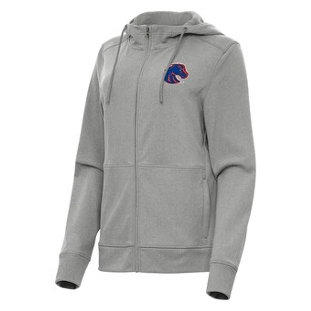 Women's Antigua Heather Gray Boise State Broncos Seeker Full-Zip Hoodie