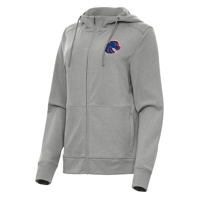 Women's Antigua Heather Gray Boise State Broncos Seeker Full-Zip Hoodie