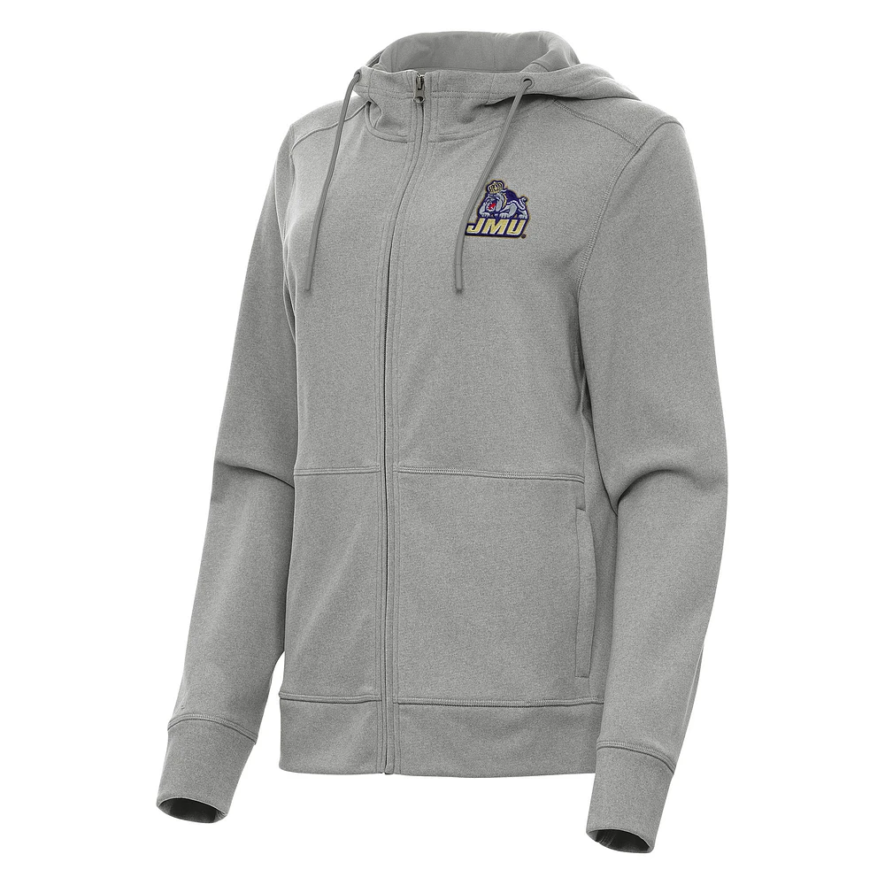 Women's Antigua Heather James Madison Dukes Seeker Full-Zip Hoodie