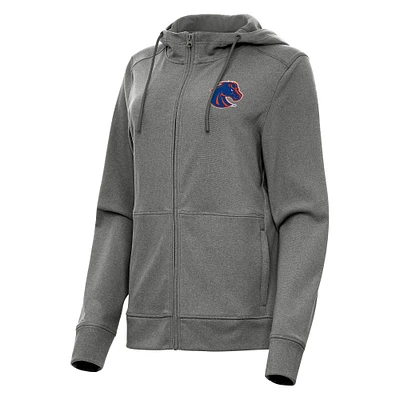 Women's Antigua Heather Black Boise State Broncos Seeker Full-Zip Hoodie