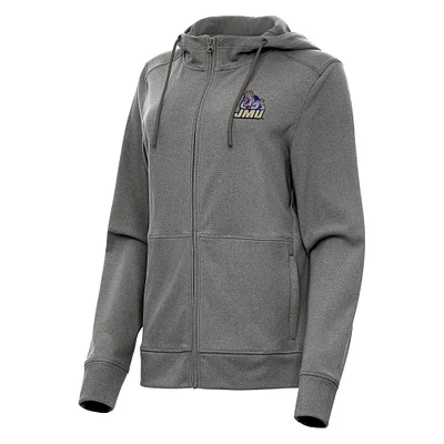 Women's Antigua Heather Black James Madison Dukes Seeker Full-Zip Hoodie