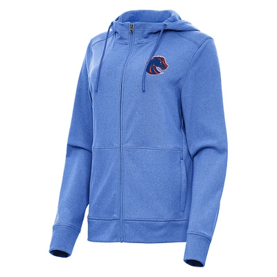 Women's Antigua Heather Royal Boise State Broncos Seeker Full-Zip Hoodie