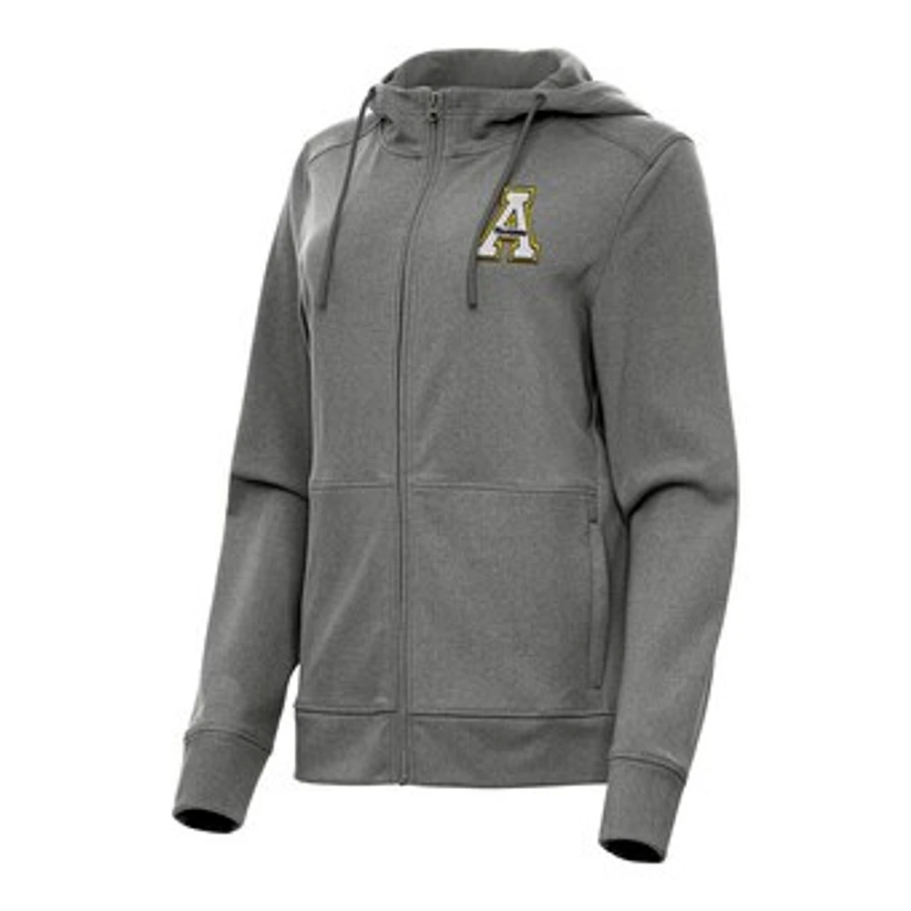 Women's Antigua Heather Black Appalachian State Mountaineers Seeker Full-Zip Hoodie