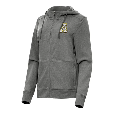 Women's Antigua Heather Black Appalachian State Mountaineers Seeker Full-Zip Hoodie