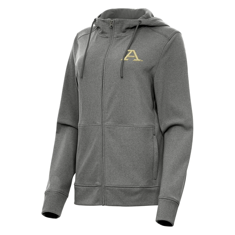 Women's Antigua Heather Black Akron Zips Seeker Full-Zip Hoodie