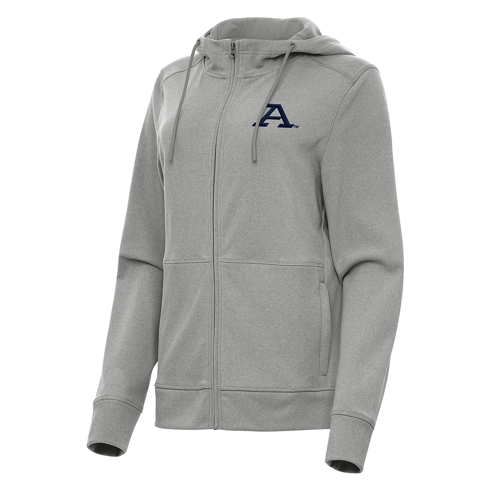 Women's Antigua Heather Gray Akron Zips Seeker Full-Zip Hoodie