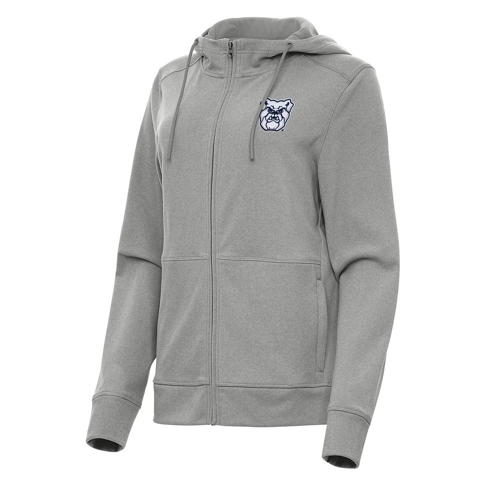 Women's Antigua Heather Gray Butler Bulldogs Seeker Full-Zip Hoodie