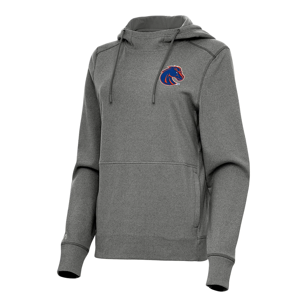 Women's Antigua Heather Black Boise State Broncos Justice Pullover Hoodie
