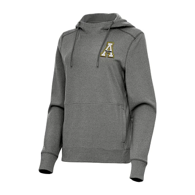 Women's Antigua Heather Black Appalachian State Mountaineers Justice Pullover Hoodie