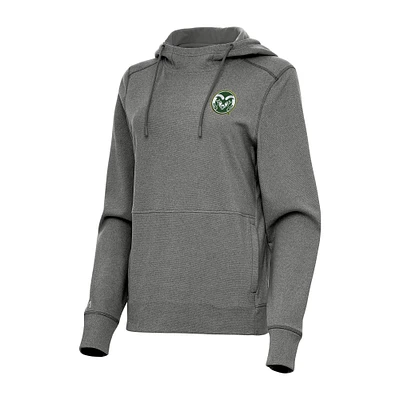 Women's Antigua Heather Black Colorado State Rams Justice Pullover Hoodie