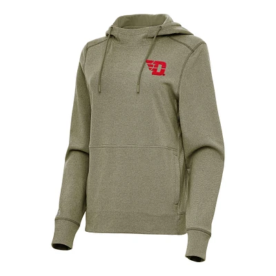 Women's Antigua Olive Dayton Flyers Justice Pullover Hoodie