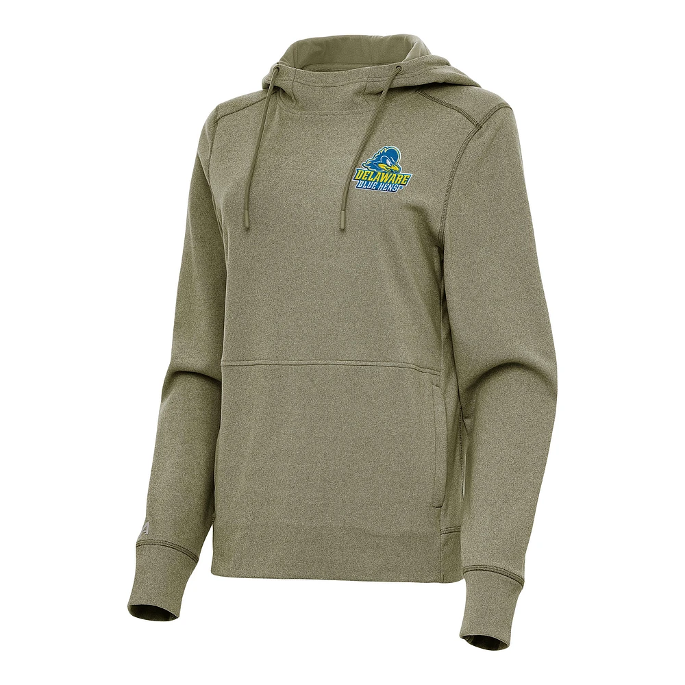 Women's Antigua Olive Delaware Fightin' Blue Hens Justice Pullover Hoodie