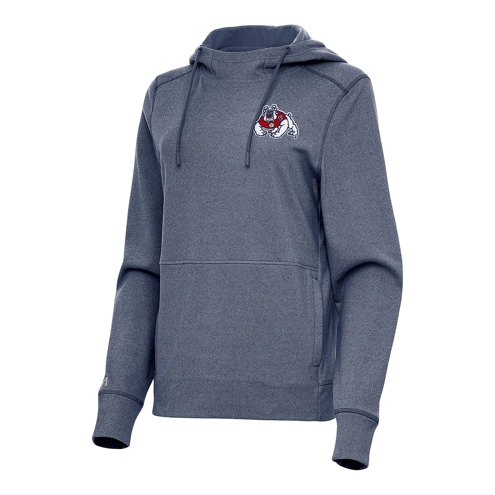 Women's Antigua Heather Navy Fresno State Bulldogs Justice Pullover Hoodie