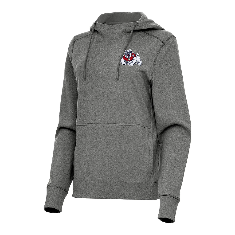 Women's Antigua Heather Black Fresno State Bulldogs Justice Pullover Hoodie