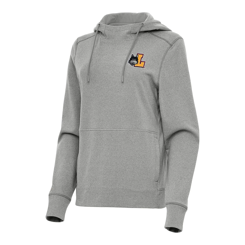 Women's Antigua Heather Gray Loyola Chicago Ramblers Justice Pullover Hoodie