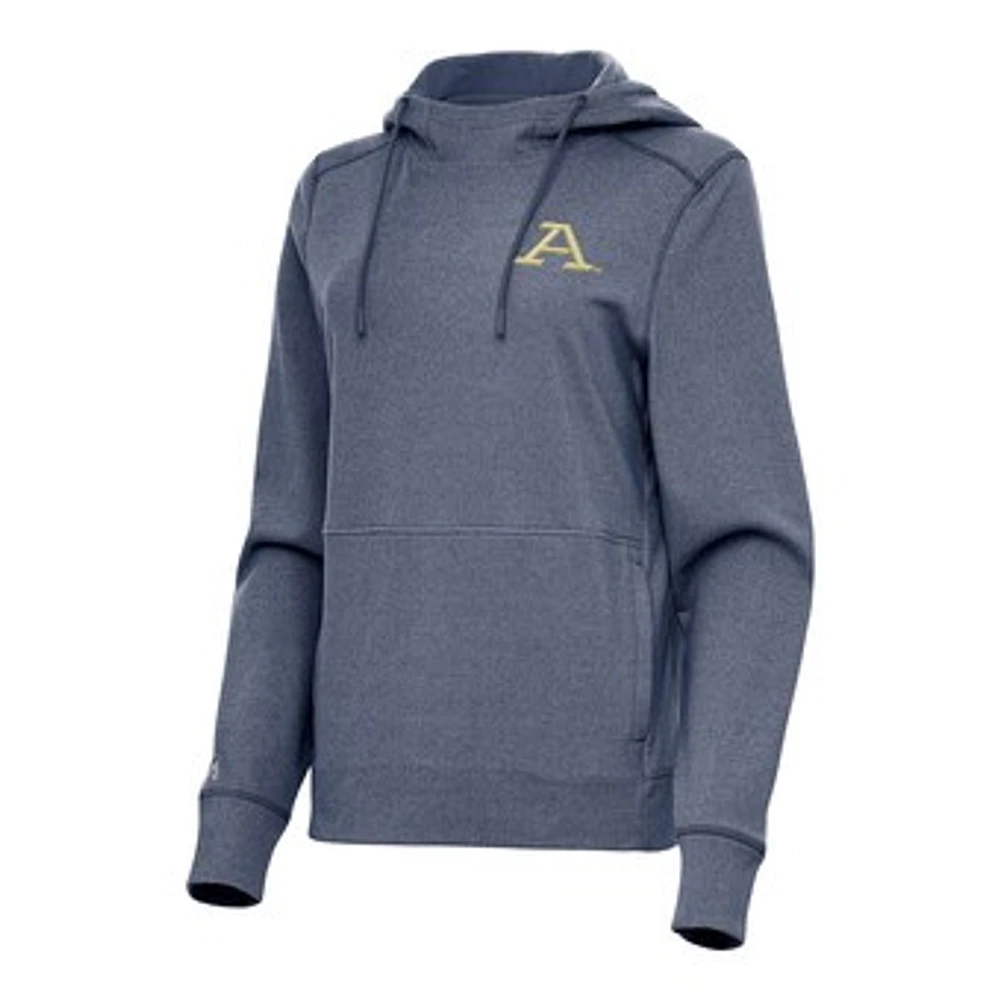 Women's Antigua Heather Navy Akron Zips Justice Pullover Hoodie