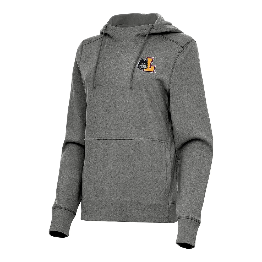 Women's Antigua Heather Black Loyola Chicago Ramblers Justice Pullover Hoodie