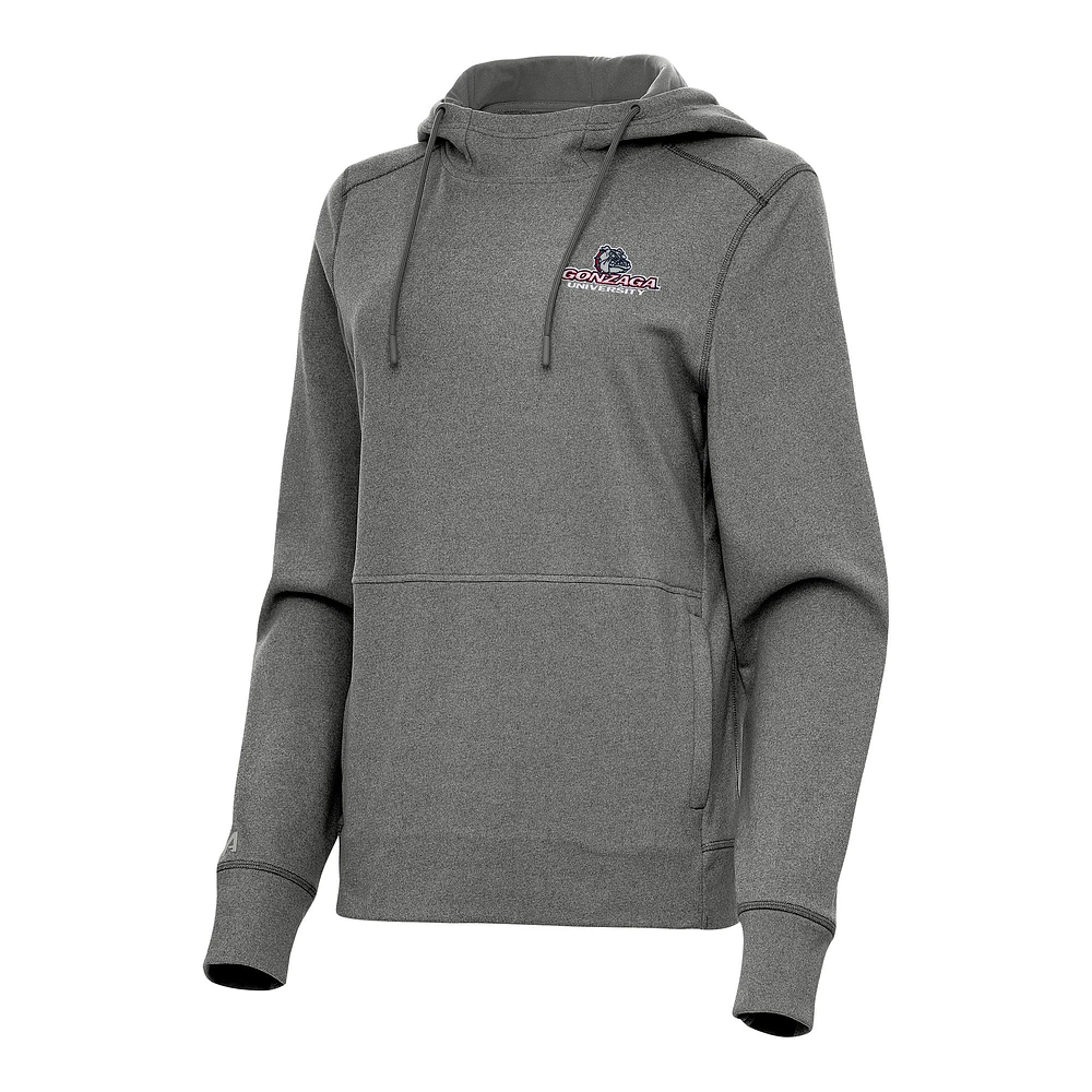 Women's Antigua Heather Black Gonzaga Bulldogs Justice Pullover Hoodie
