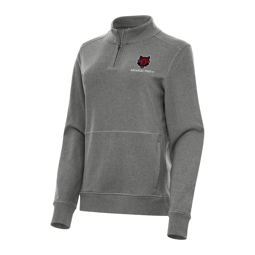 Women's Antigua Heather Charcoal Arkansas State Red Wolves Crush Quarter-Zip Fleece Sweatshirt